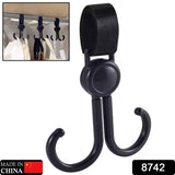 8742 Multi-Purpose Strong Pushchair Hook Clip Baby Carriage Hook 360Degree Rotating Black Stroller Clip for Hanging Bag, Baby Carriage Hook for Cars, Wheelchairs, Walking Aids, Bicycles, Shopping Trolley, Bicycles (1 Pc)