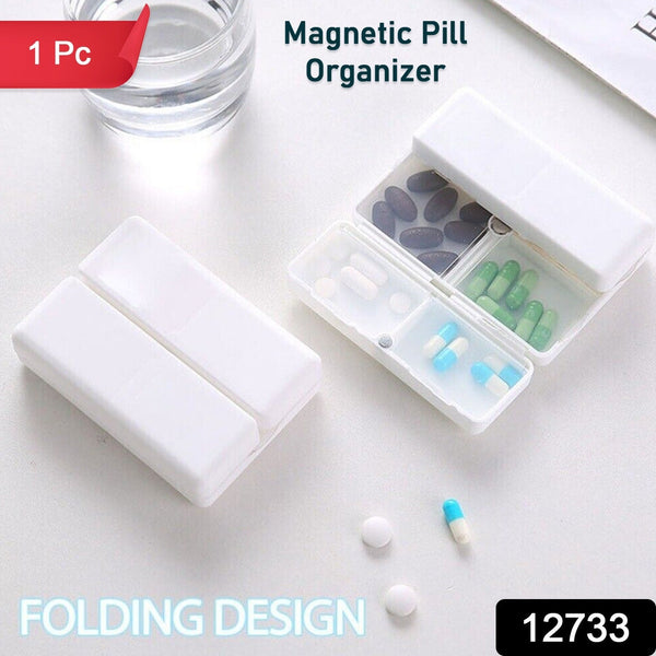 Magnetic Pill Organizer, 7 Compartments Portable Pill Case Travel Pill Organizer, Folding Design Pill Box for Purse Pocket to Hold Vitamins, Cod Liver Oil, Supplements, Medicine Box (1 Pc)