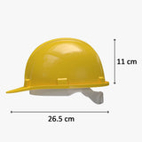 High-visibility yellow hard hat, made from durable plastic for protection.