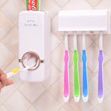 Toothbrush holder with toothpaste dispenser.