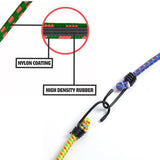 High strength shock cord with hooks for heavy-duty use.