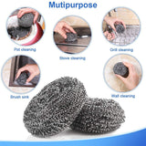 Heavy-duty stainless steel scrubber for tough kitchen cleaning. Pack of 6 long-lasting scourers.