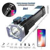 8 In 1 Portable 3w Rechargeable Torch LED Flashlight Long Distance Beam Range, Hammer and Strong Magnets, Window Glass and Seat Belt Cutter 4 Modes for Car Camping Hiking Indoor Outdoor