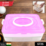 2Layer, 32 Grid Egg Tray with Lid Egg Carrier Holder for Refrigerator, Camping Food Storage Container with Handle (1 Pc )