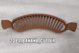 Handy plastic banana cutter with comfortable handle.