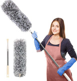 Microfiber Dusters for Cleaning, Telescoping Feather Duster with 100 inches Extendable Handle Pole (Free Gifts - 2 Pcs Microfiber wash Basin Hanging Hand Towel )