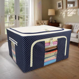 Foldable Steel Frame Clothes Living Storage Organizer Handled Bag Box for Large Size Bedding, Blankets, Women Saree, Toys &amp; Cloth Storage Box