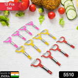 Assorted peelers for fruits and vegetables, including serrated and julienne types