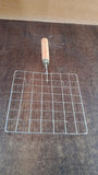 Stainless Steel Square Papad jali, Barbecue Grill Rack with Wooden Handle (1 Pc)