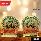 Meenakari Work Laddu Gopal Singhasan for Pooja Mandir Wooden Krishna Ladoo Bal Gopal Sofa Asan, Home Decorative Premium Look Decorative Singhasan Suitable For Home, Office, Restaurant (2 Pc Set)