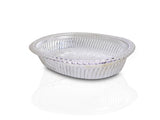 Silver gift tray with an ornate royal design, oval shape.