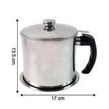 Stainless Steel Oil Strainer Pot with Lid and Filter Mesh (1 Set)