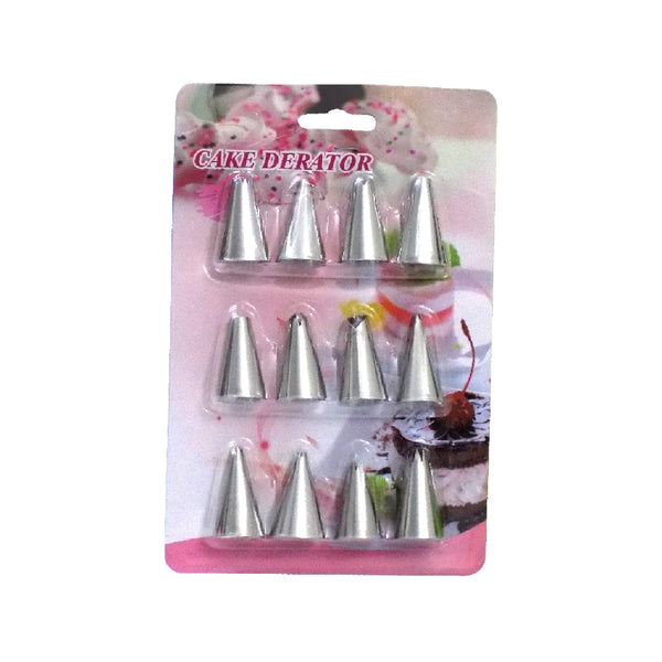 Set of 12 stainless steel nozzles for cake decorating