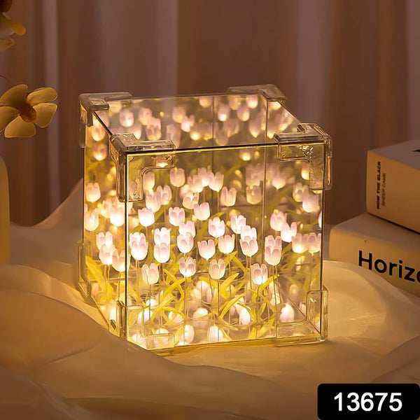 Cube Tulip Night Lamp(DIY) | Led Decorative Nights Lamp for Bedroom (Multicolor / 1 Set)