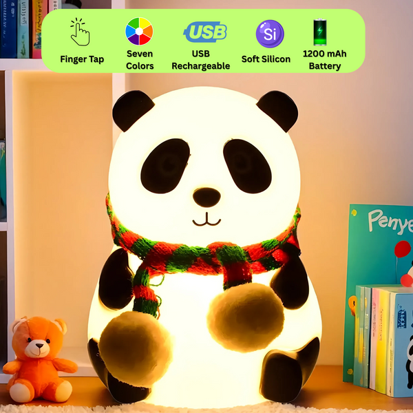 Panda 7-Color LED Silicone Touch Lamp (1 Pc) with Rechargeable Night light and Touch Gesture for Kids’ Room, Soft Glow Decor for a Peaceful Sleep and an Adorable Christmas Gift (1 Pc)